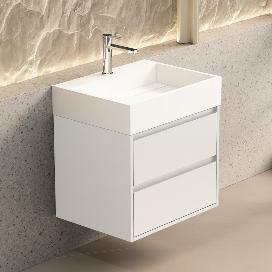Boston Matt White Vanity With Stone Resin Basin - 600mm