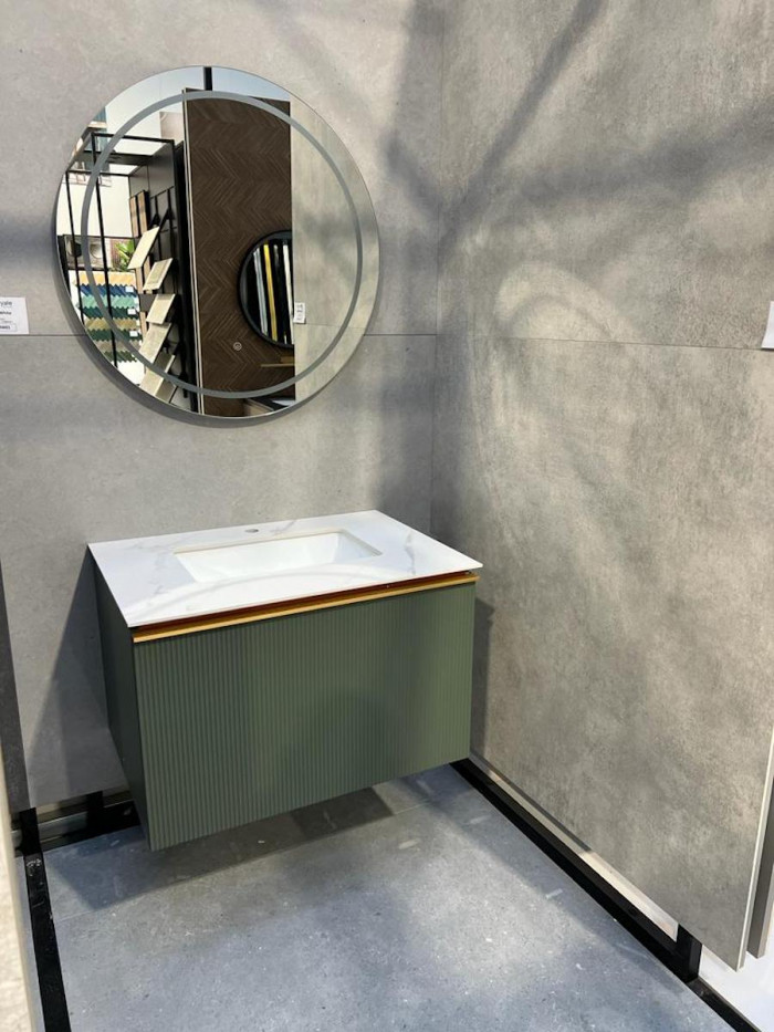 Florence Green Fluted Vanity With Dual Inner Drawer - 800mm