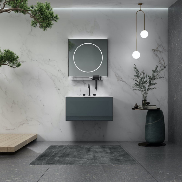 Florence Glass Drawer Vanity With Metal Shelf & Sensor Light - 750mm