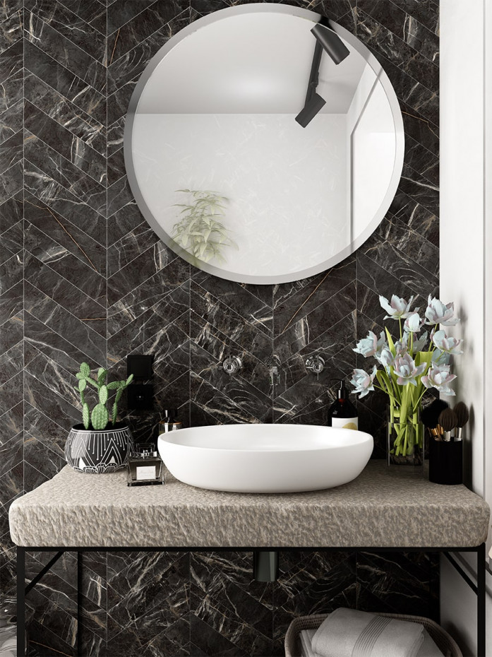 Marquina Gold Chevron Tile - 80x400mm