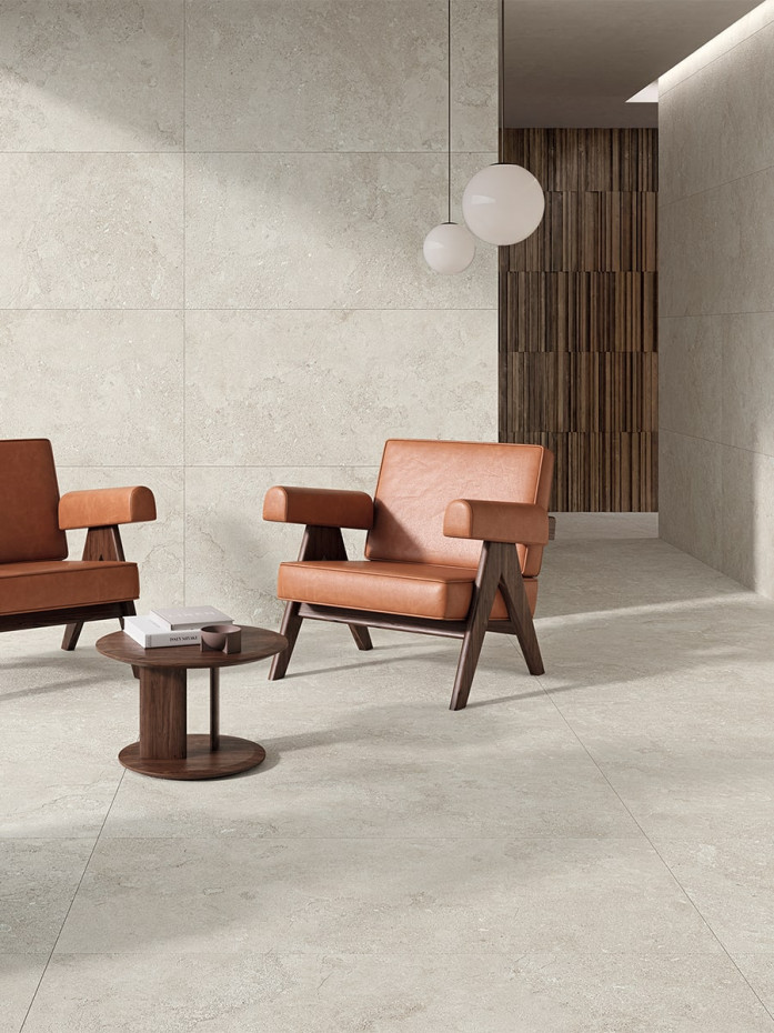 Portland Bone Limestone Effect Porcelain Tile - 1000x1000mm