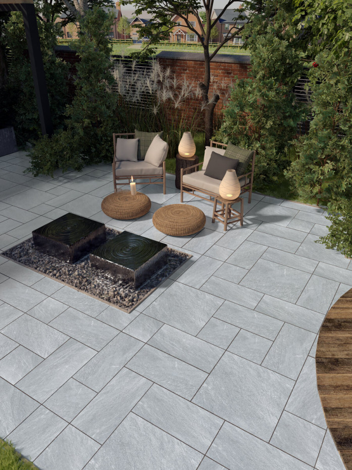 Quartzi Grey Outdoor Porcelain Slabs - Mix Size Pack