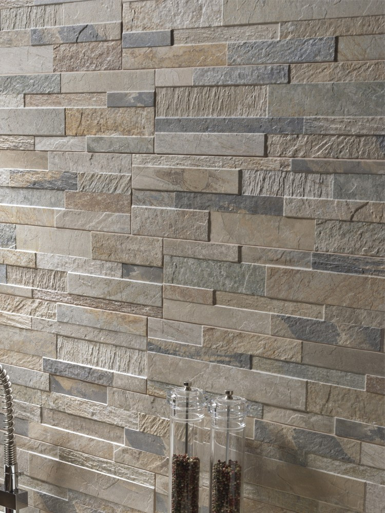 Beige Slate Split Face Effect Wall Cladding Tile - 150x610x7-11mm