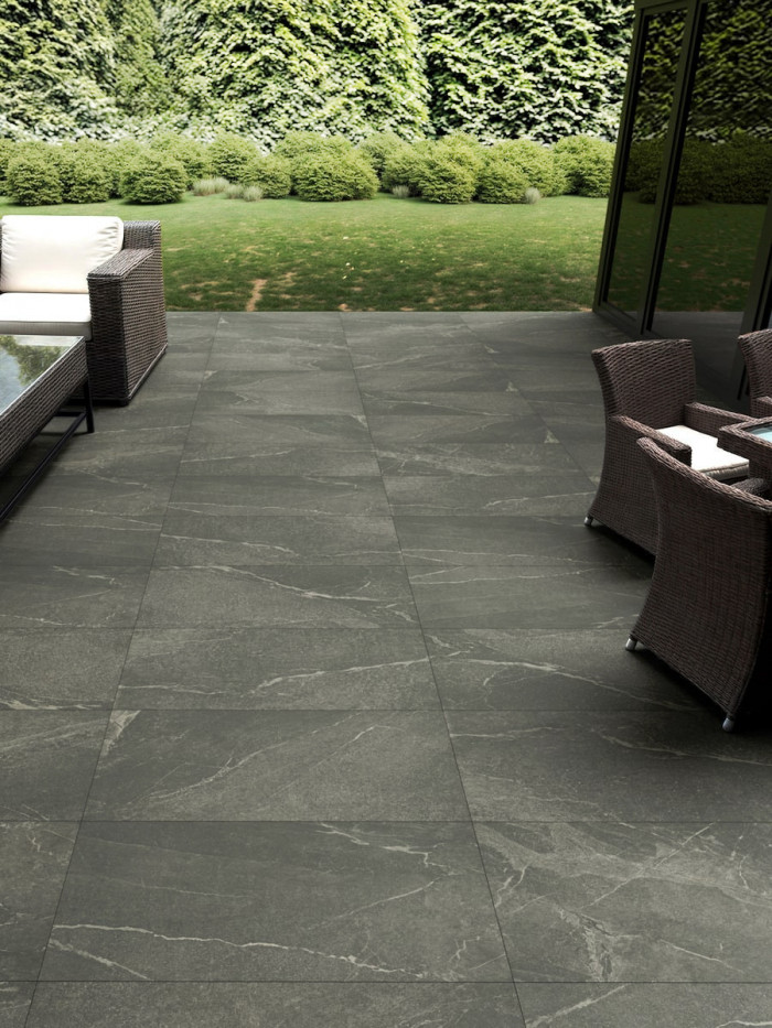 Roca Anthracite Outdoor Porcelain Slabs - 900x600x20mm